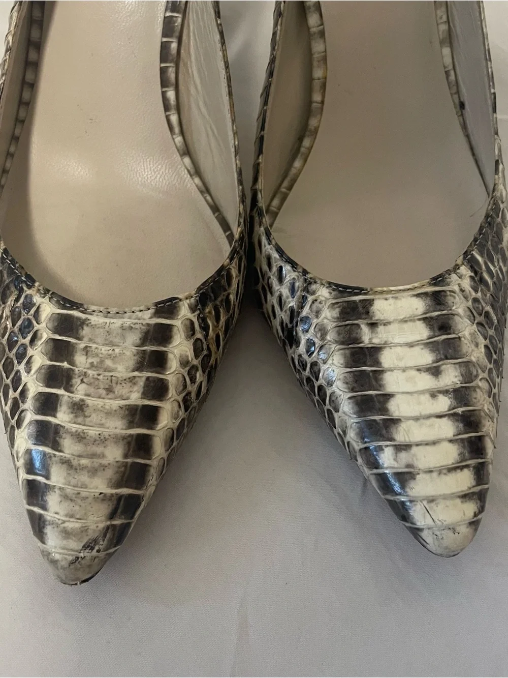 KORS Michael Kors Beige and Black Snake-Print Slingback Pumps